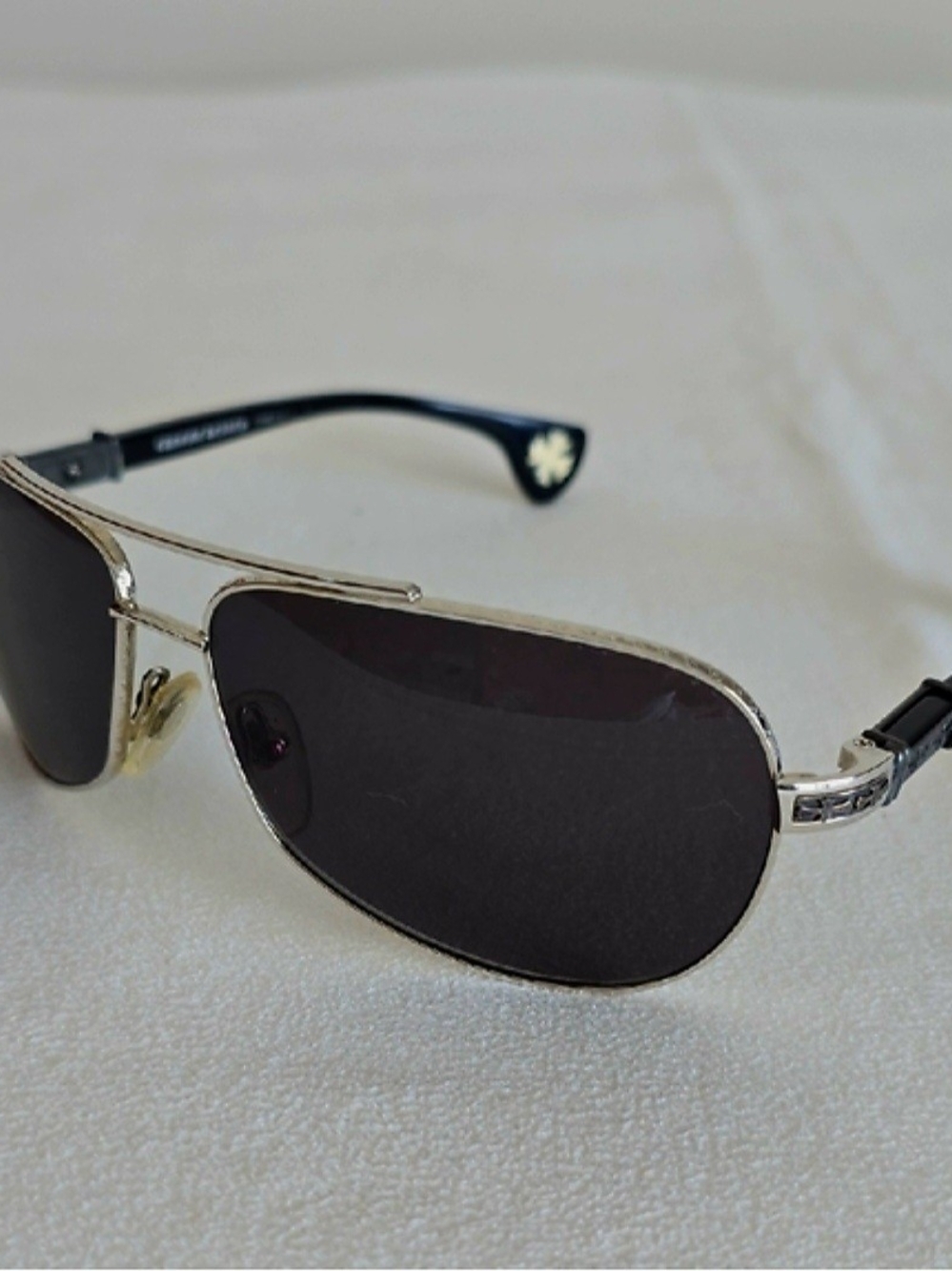 Chrome Hearts Silver Frame Black Lens Aviator Sunglasses